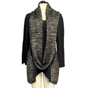 Style & Co Black Knit Asymmetrical Tunic Heathered Metallic Gold Removable Scarf